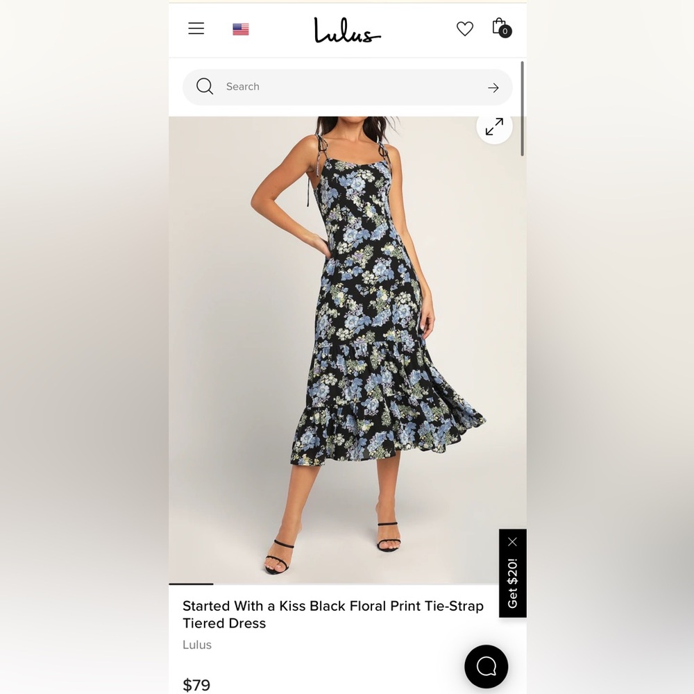 Lulu's Black Floral Print Tie-Strap Tiered Dress
